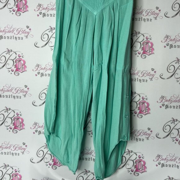 Mahina pants Hawaii Flowy Teal Pants crop capri buttons on side flowy comfy - Picture 5 of 6